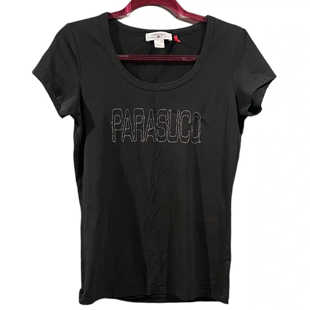 Parasuco black embroidered T-shirt, size Large